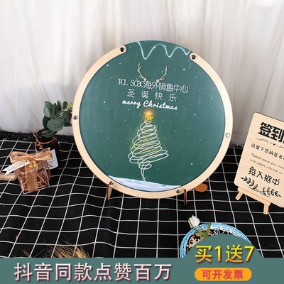 圣诞树创意定制雅致圆形签到框木片嘉宾签名本签字活动年会摆台册