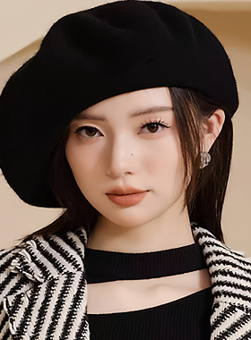 59 61 63 65大头围加大码显瘦秋冬款羊毛贝雷帽女羊毛呢画家帽女