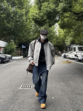 05PSYT美式复古廊型剪裁开衫太空层夹克boxy版型短款棒球服外套男