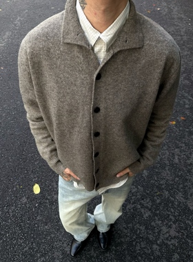 05PSYT美式复古老钱风半高领百搭羊毛混纺休闲百搭针织开衫外套男