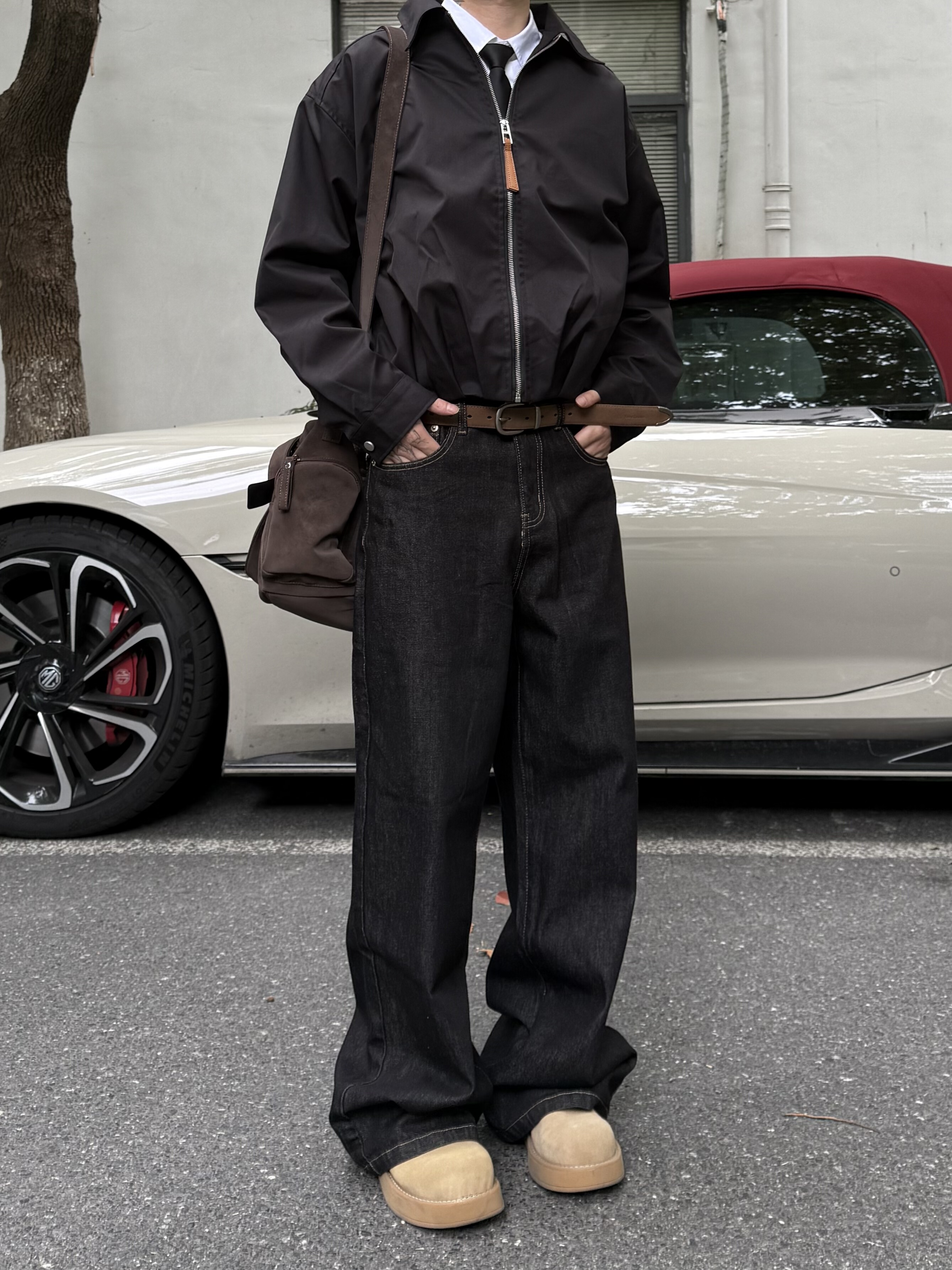 05PSYT韩国复古丹宁原色水洗牛仔裤男A字版型cleanfit直筒阔腿裤