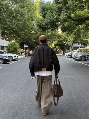 05PSYT韩国cleanfit短款宽拉链皮标夹克boxy翻领纯色男飞行员外套