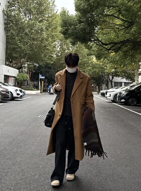 05PSYT刘宇宁同款秋冬垫肩毛呢大衣男韩版中长款加棉风衣呢子外套