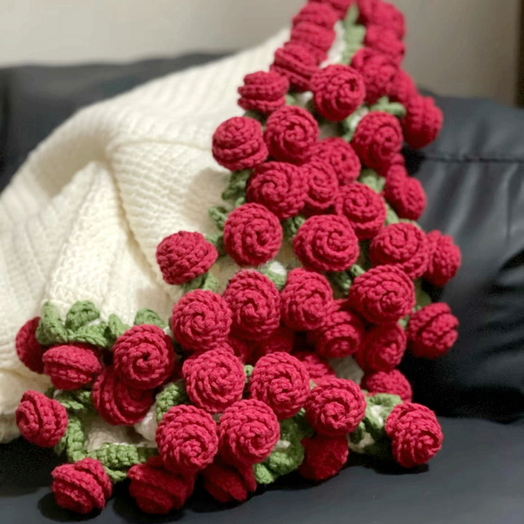 diy手工玫瑰花毯子毛线编织材料包郁金香花束宝宝毯钩针创意礼物