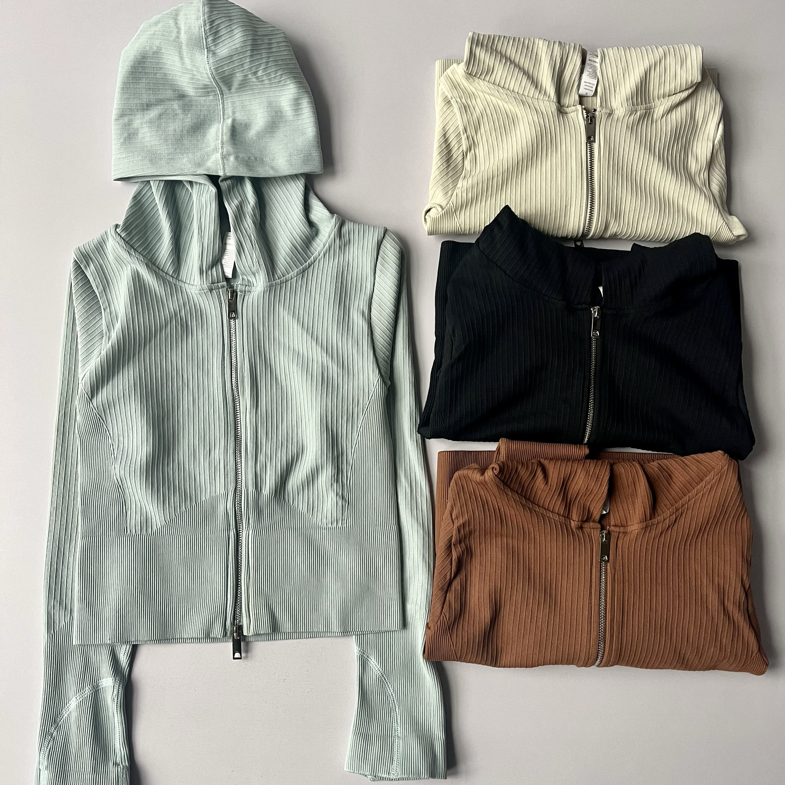 秋冬双开拉链连帽紧身运动外套女跑步训练瑜伽服长袖普拉提上衣女