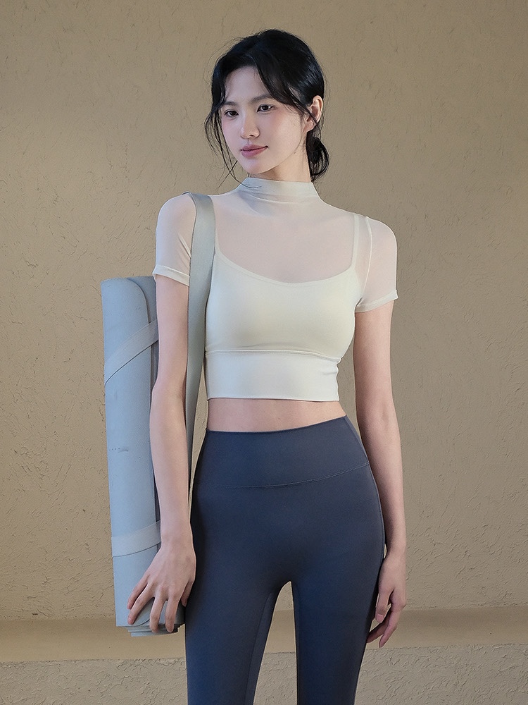 性感网纱短袖速干瑜伽服