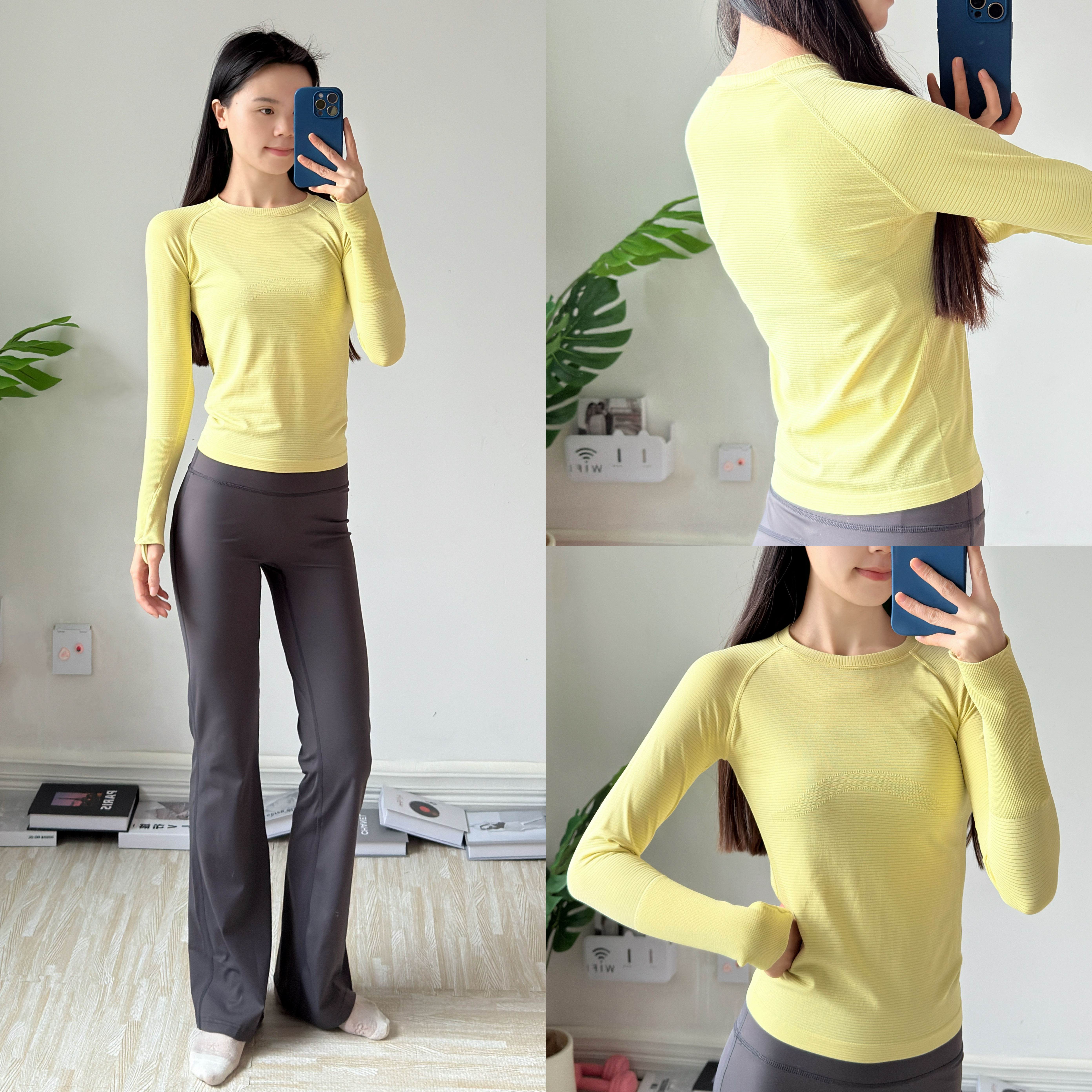 洋白菜修身圆领瑜伽服透气显瘦弹力运动上衣速干普拉提训练长袖T