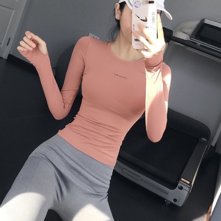 秋冬新品运动上衣女透气紧身长袖速干瑜伽服跑步训练T恤健身服