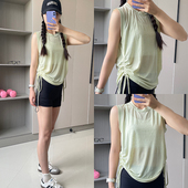 速干瑜伽健身短袖 无袖 宽松遮肉罩衫 薄款 上衣 抽绳跑步运动背心夏季