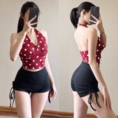 洋白菜波点固定杯运动内衣女v领挂脖瑜伽服健身外穿性感美背背心