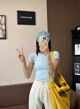 lu同款All It Takes瑜伽短袖女轻薄罗纹高弹短款紧身健身运动T恤