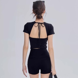 新品美背含胸垫健身服女速干专业训练服运动短袖夏季短款瑜伽上衣