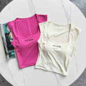 清仓处理亲肤裸感运动瑜伽服背心健身文胸加宽肩带遮副乳气质方领