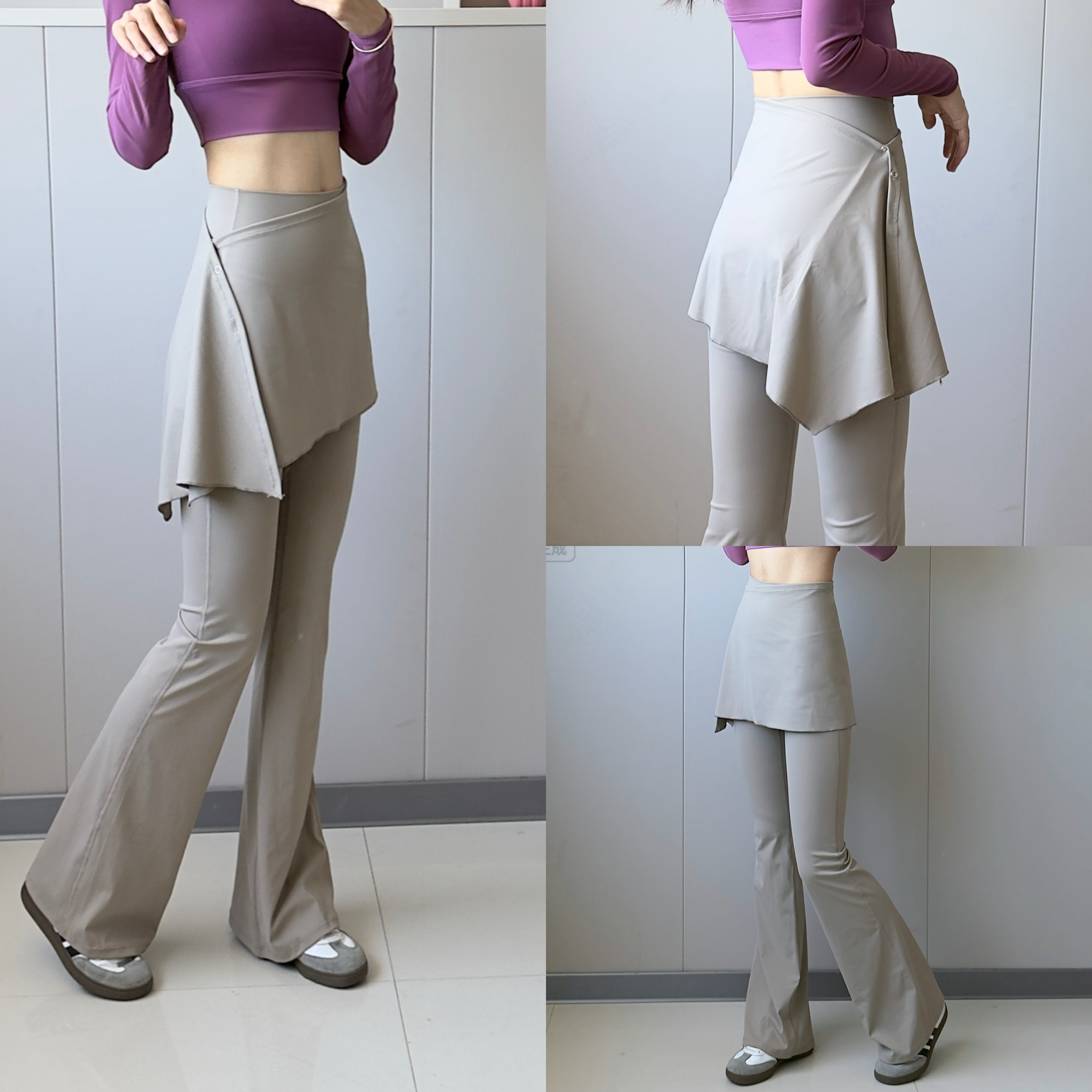 秋季新款假两件运动长裤女微喇裙裤外穿高腰提臀修身普拉提健身裤