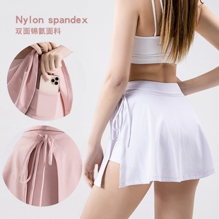 新品 半身速干口袋短裙侧开叉绑带裙女 运动瑜伽短裙羽毛球网球裙裤