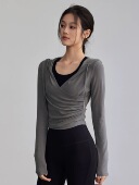 洋白菜连帽瑜伽服跑步普拉提运动紧身长袖 训练V领收腰显瘦上衣女