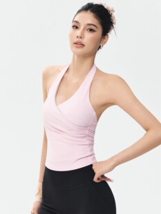 洋白菜带胸垫运动背心女防震训练瑜伽内衣外穿挂脖美背健身上衣