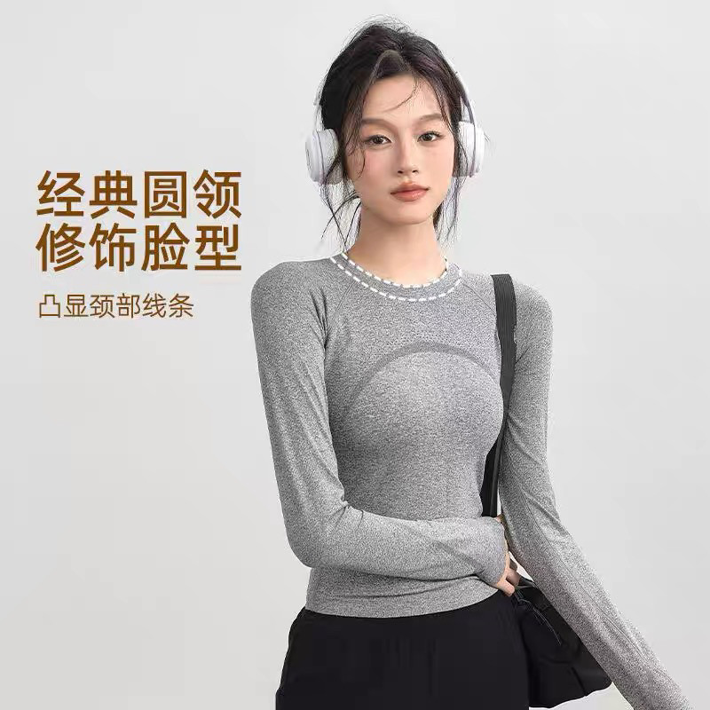 秋冬新品运动长袖圆领速干跑步款训练健身普拉提上衣瑜伽服T恤女
