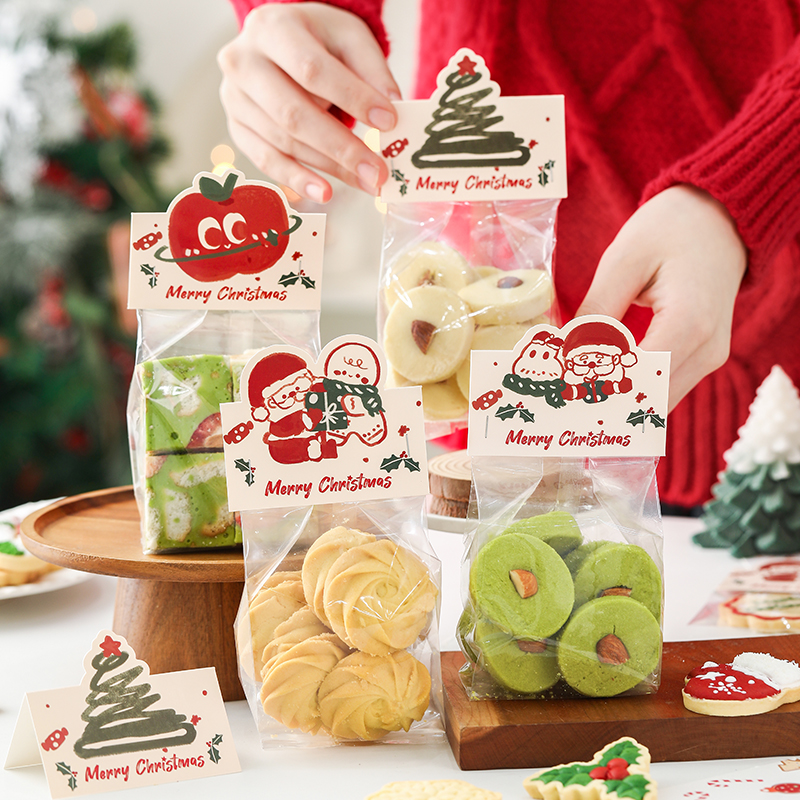 圣诞节饼干包装袋卡头透明曲奇雪花酥糯米船糖果零食单独打包袋子