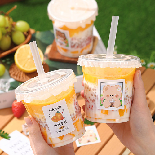 500ml奶茶杯子一次性带盖