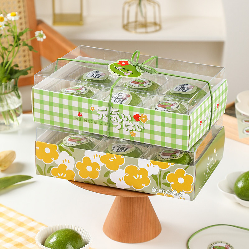 青团包装盒清明果团子礼盒贴纸吊牌和果子烘焙饼干6粒装打包盒子