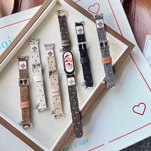 礼帽小狗灯芯绒表带适用小米9pro 10手环NFC通用女红米Watch5苹果