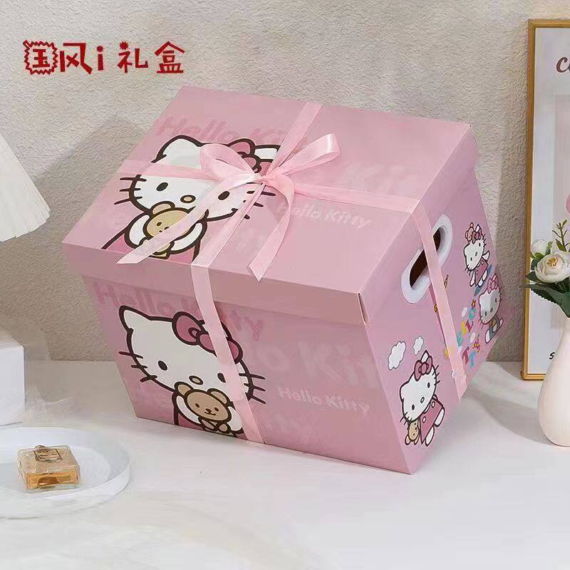 超萌可爱精致粉色圣诞拉菲草收纳盒卡通闺蜜收纳盒加厚高颜值礼盒