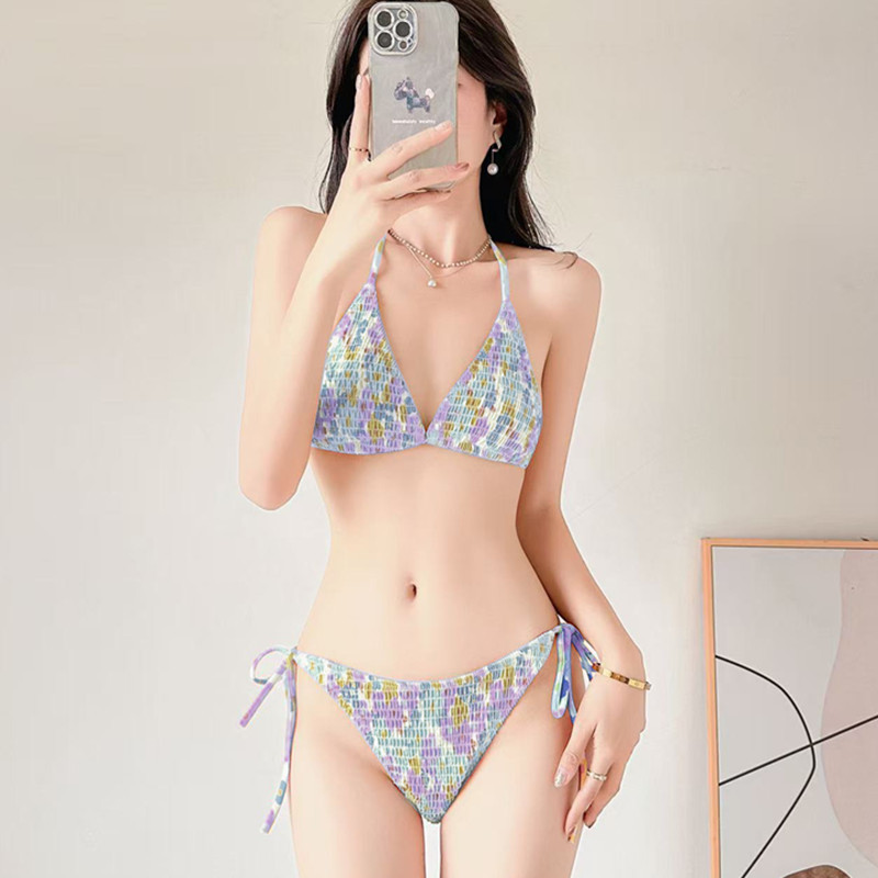 游泳衣女夏日彩色沙滩比基尼小胸三点式分体bikini三角度假泡温泉