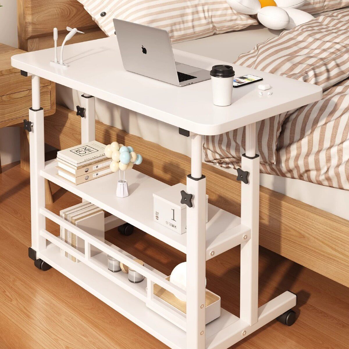 三层现代简约密度板简约现代升降折叠桌人造板床边桌小户型多功能