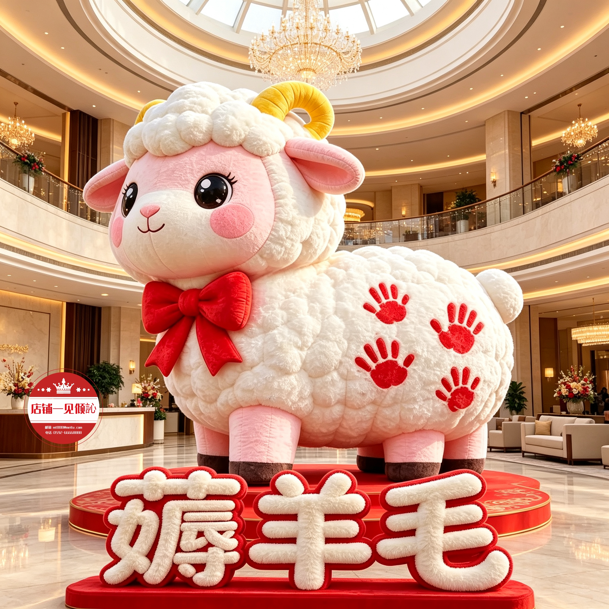 2027薅羊毛雕塑泡沫新年商场摆件巨型毛绒羊元旦大型美陈生肖雕塑