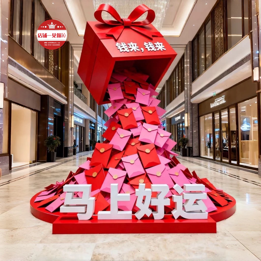 创意礼盒红包雨美陈商场主通道超市入口酒店银行大厅门店外摆装饰
