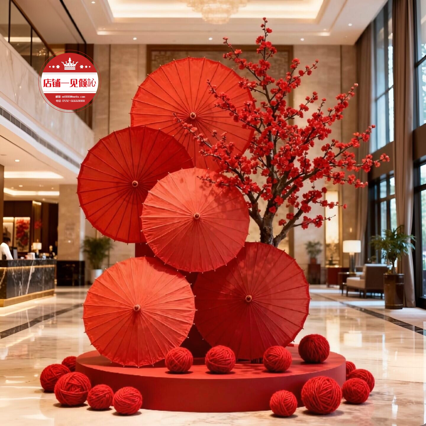 中式古风红色油纸伞梅花节庆装饰图片
