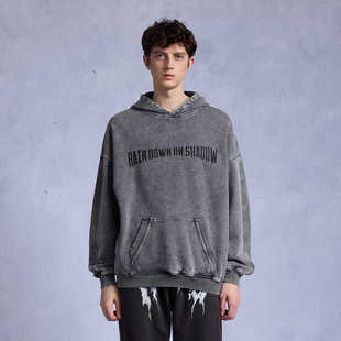 RAIN DOWN ON SHADOW 做旧灰色drill潮牌连帽卫衣美式洗水帽衫