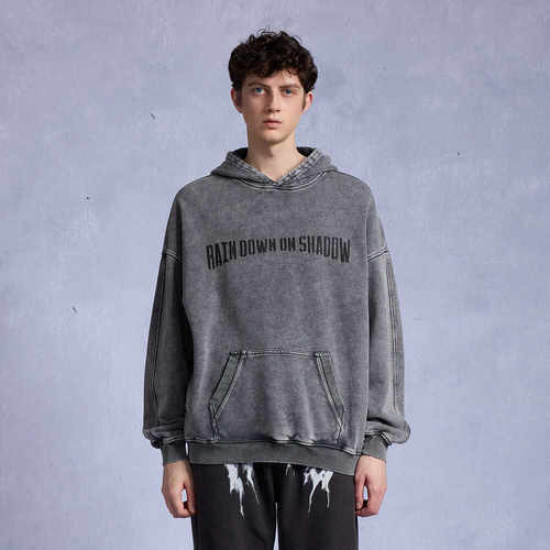 RAINDOWNONSHADOW做旧黑连帽卫衣