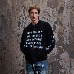 RAIN DOWN ON SHADOW 做旧黑色drill潮牌美式拉链外套洗水夹克