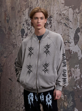 RAIN DOWN ON SHADOW 做旧灰色drill潮牌美式拉链外套洗水夹克