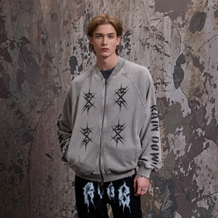 RAIN DOWN ON SHADOW 做旧灰色drill潮牌美式拉链外套洗水夹克
