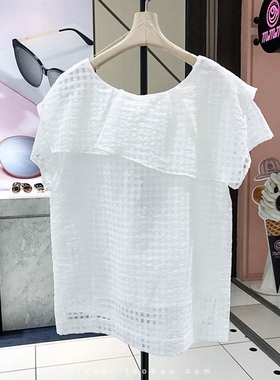 夏季款韩国G-CUT~高级网格织纹不规则花瓣领纯色衬衫72592-60501