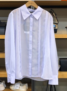 韩国LAP夏季淡紫色雪纺微透视法式优雅气质翻领长袖防晒衬衫上衣