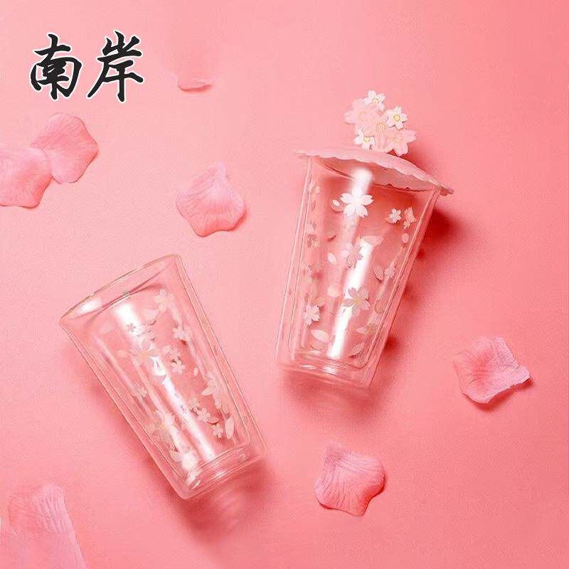 高颜值樱花双层玻璃杯耐高温隔热玻璃杯
