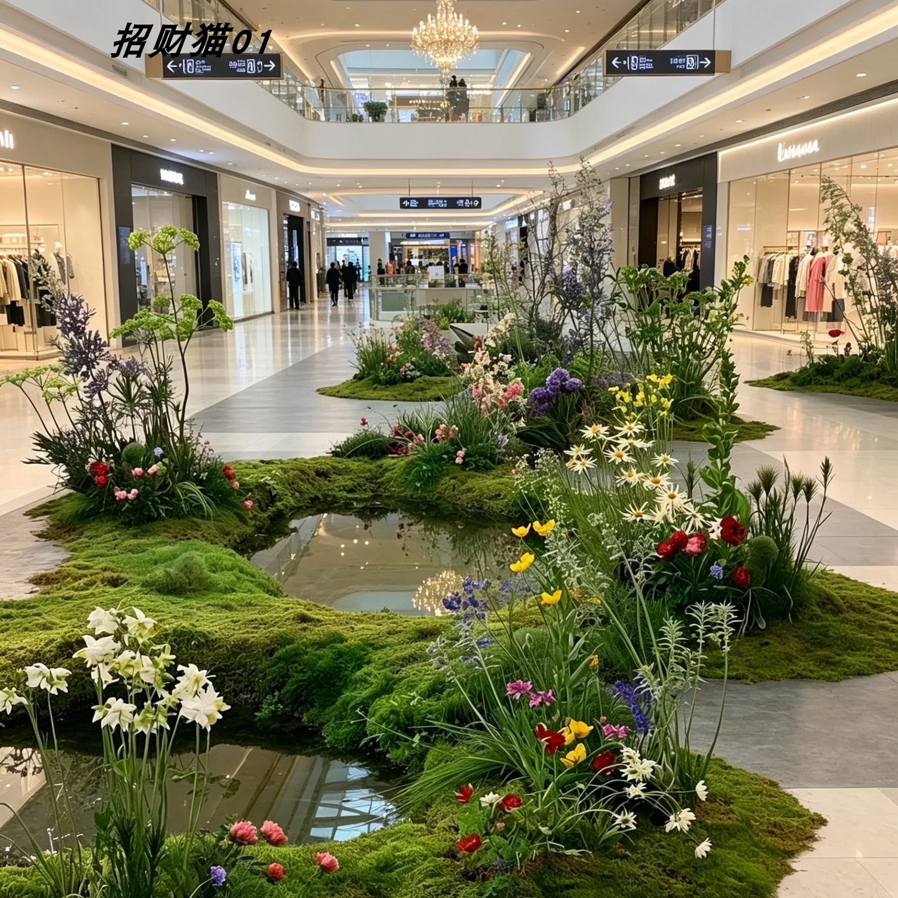 仿真苔藓草坪镜面花艺美陈拍照图片