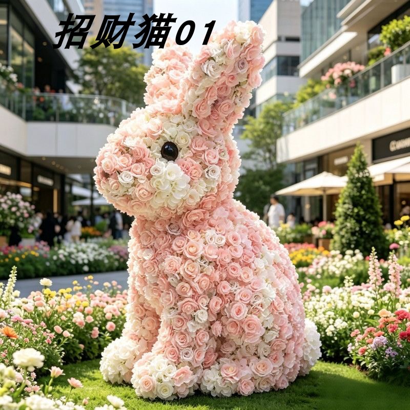 户外景区公园商场动物雕塑摆件巨型绢花仿真花艺动物造型美陈装饰