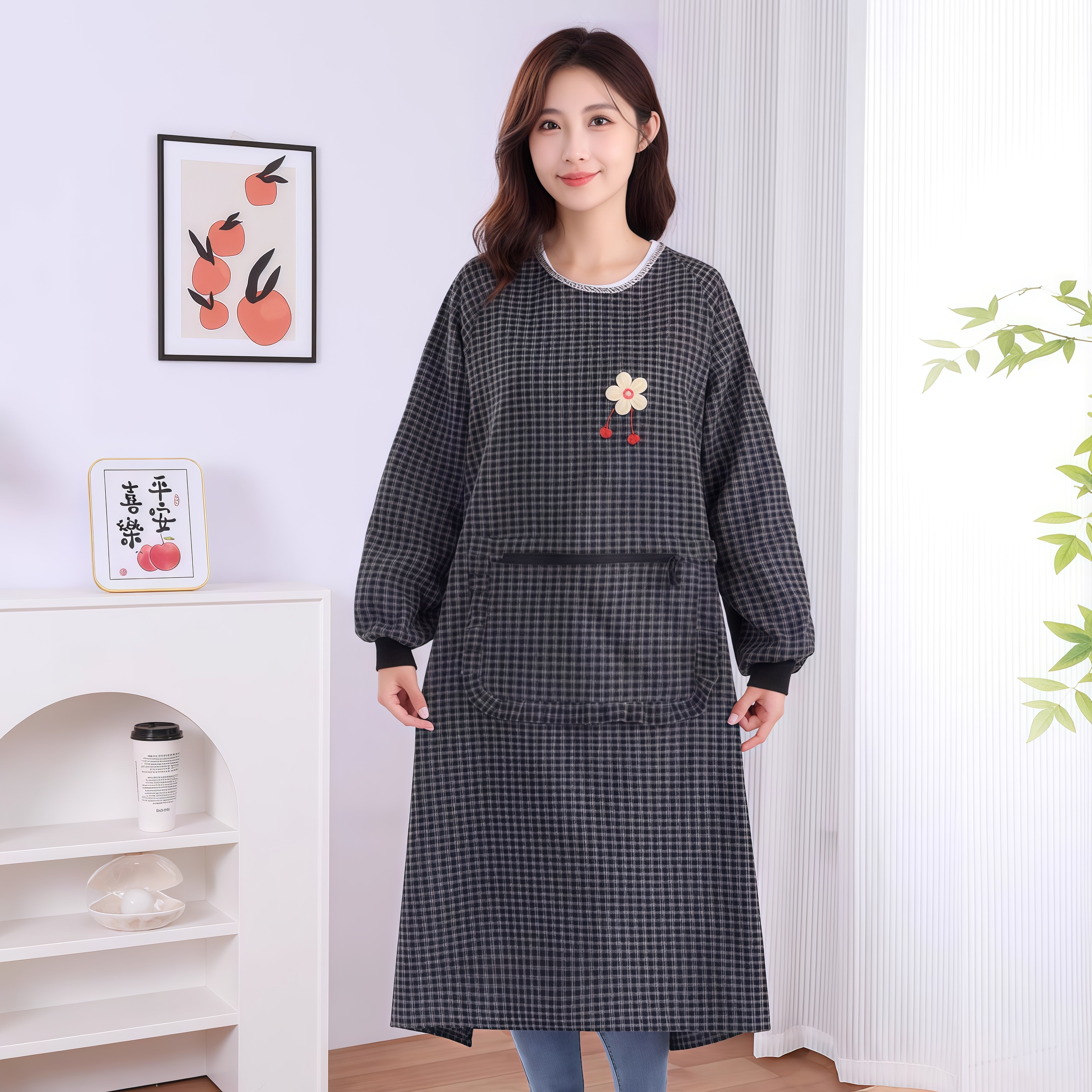 新款加肥特长大码胖人围裙罩衣外穿400斤长袖厨房家用耐脏工作服