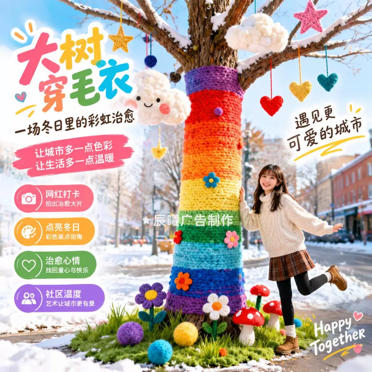 彩虹大树毛衣装饰户外拍照打卡图片