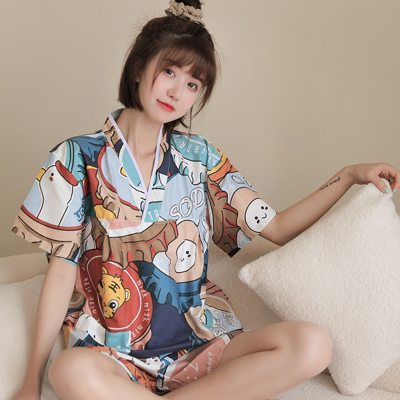 汗蒸服女夏季纯棉亲子款卡通浴服