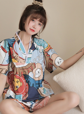 汗蒸服纯棉女款夏季情侣亲子韩版卡通可爱大码男洗浴服桑拿服睡衣