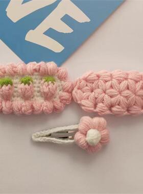 秋冬款手工编织毛线编织发夹儿童可爱侧边发夹少女碎发发夹BB发饰