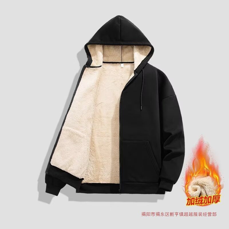 男士加绒羊羔绒连帽卫衣