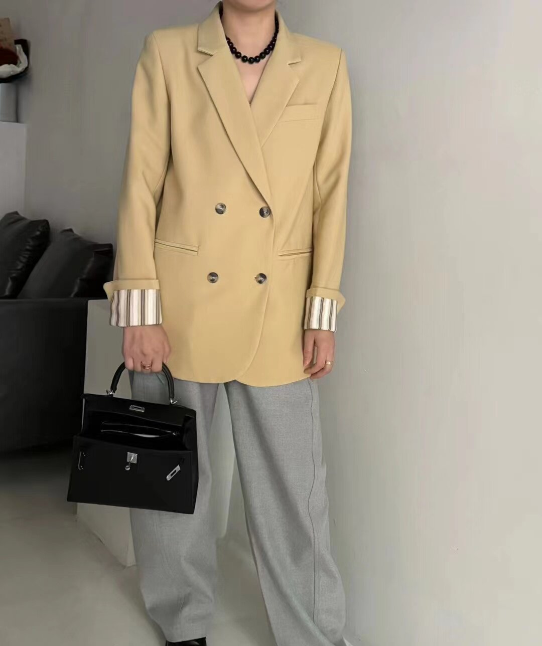 UP撞色条纹小西装外套女欧洲站春装2024新款欧货女装时尚西服潮
