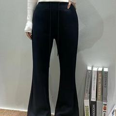 嫣语坊秋冬加绒加厚新款高腰显瘦百搭休闲裤宽松羊绒微喇叭裤6870